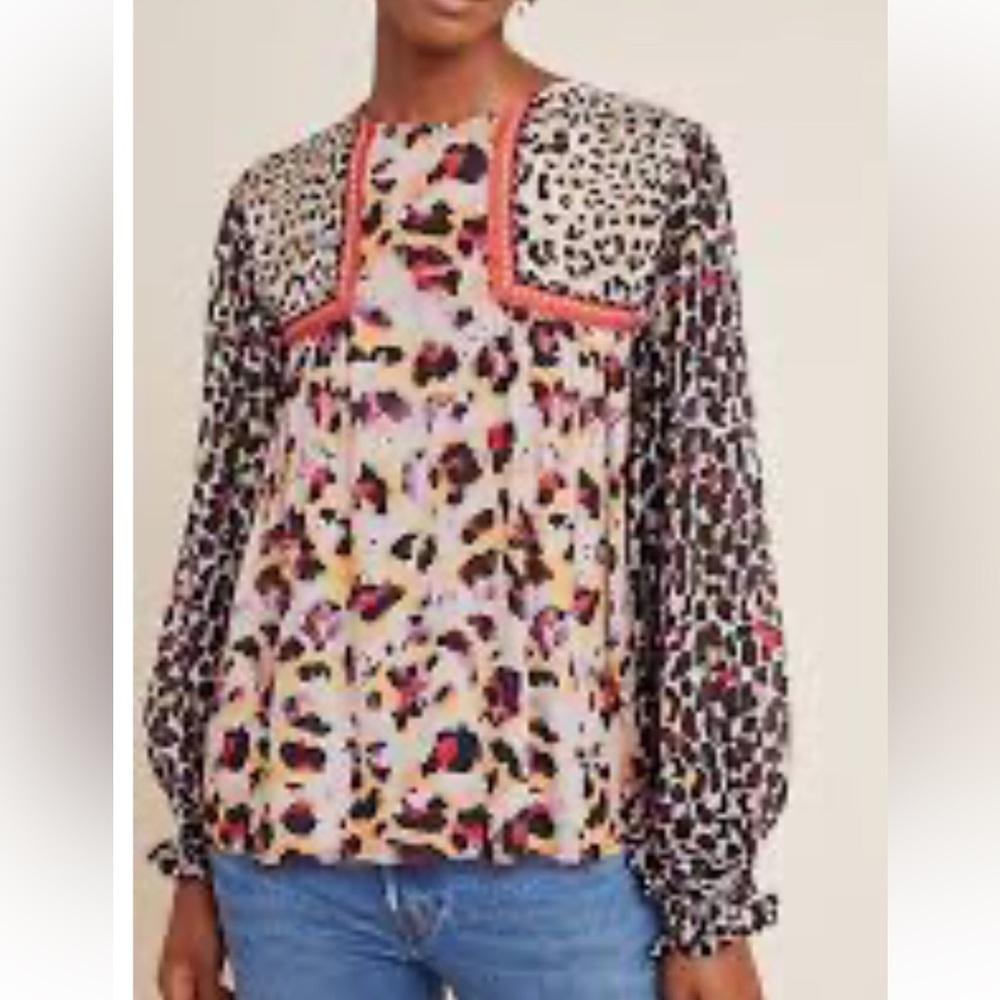 Anthropologie Joelle leopard peasant  Blouse